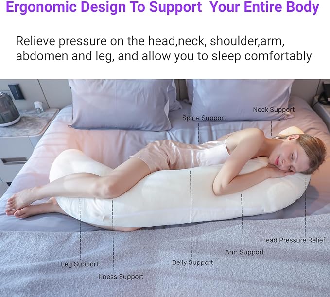 Swan Pillow Full Body Pillow,60 Inch Side Sleeper Pillows for Adults,Maternity Pillow for Pregnant Women with Velvet Cover, White
