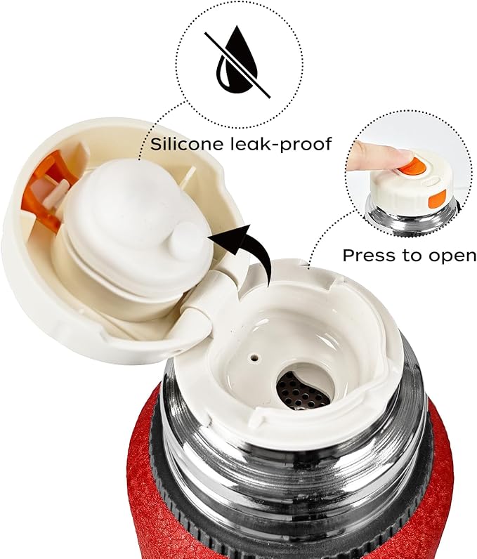 Insulated Stainless Steel Water Bottle, 27oz/800ml Sports Water bottles with Double Walled and Vacuum Insulated Metal for Travel, School, and Gym (Red)