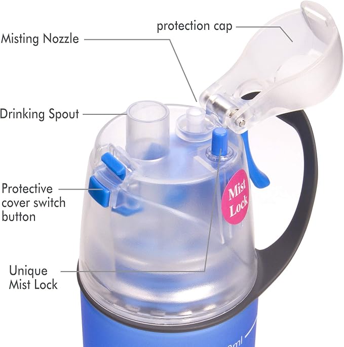 Misting Water Bottle, Spray Mist Sports Bottle for Outdoor Sport Hydration and Cooling Down, BPA-Free Misting Water Bottle with Unique Mist Lock Design (Blue-20oz)