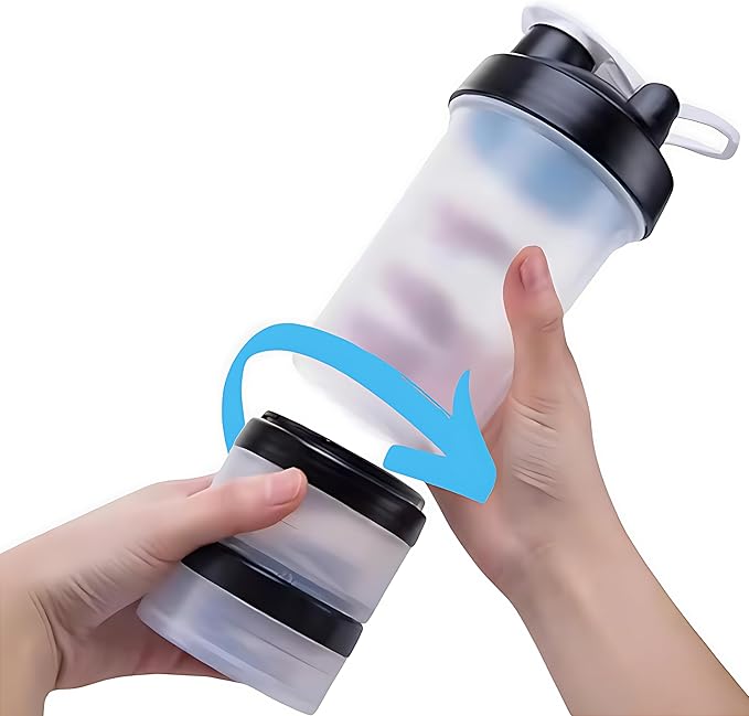 Protein Shaker Bottle with Storage Compartments | Pre-Workout, Protein, Supplements | 16.9 oz (500 ml) [Clear]