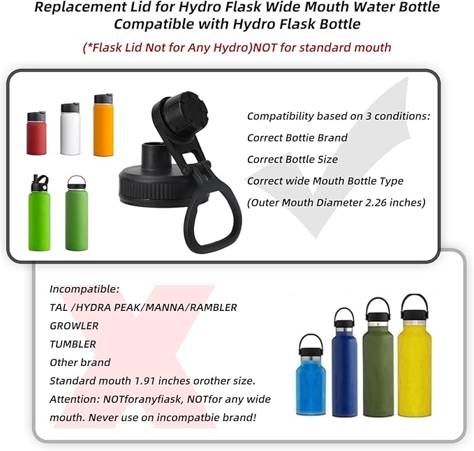 Spout Water Lid for 12 oz-64 oz Hydro Flask Wide Mouth Sport Water Bottles Replacement Lid Chug Lid for Water Bottles