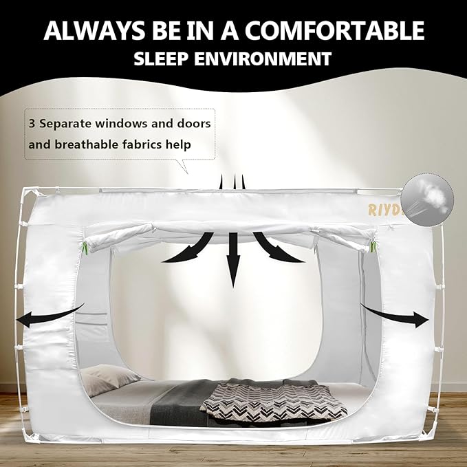 Bed Tent Bed Canopy Full Size Tents for Adult and Kids- Portable Dream Tent Indoor Sleeping Tents 70% Blackout with 3 Doors Breathable Big Space Tents