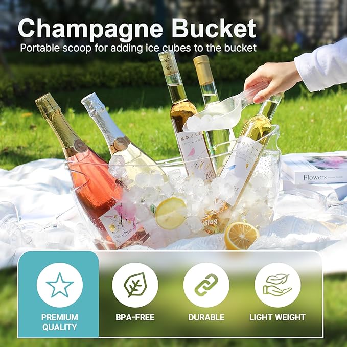 Ice Buckets for Parties, 5.5L Acrylic Champagne Bucket, Plastic Tub for Cocktail Bar, Ice Bucket with Scoop, Clear Ice Bucket Beverage Tub for Wine, Champagne, Beer Bottles