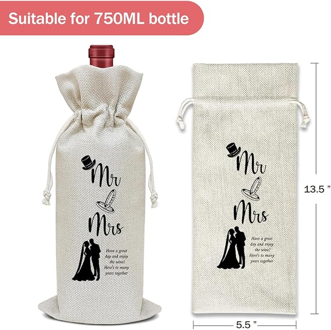 Engagement Wine Bag, Engagement Gift for Couples Friends Coworkers Sister Bestie, Mr and Mrs Wedding Gift Bag, Party Favor Wine Champagne Gift Bag With Drawstring -25