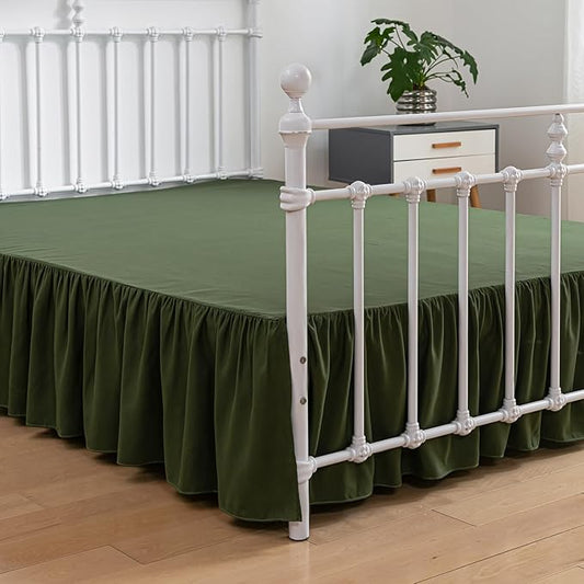 Bed Skirt Full Size Ruffled Bed Skirts with Split Corners, 14 Inch Drop Dust Ruffle Bed Skirt with Platform, Green