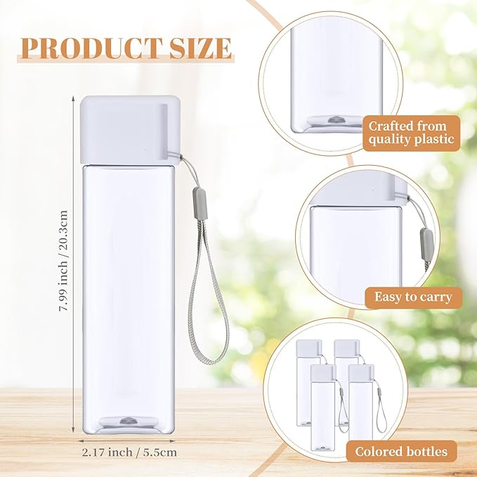 Mifoci 20 Pieces Water Bottle Bulk 17 oz Plastic Water Bottles Bulk Gym Sports Adults Reusable Large Water Bottles for Outdoor Fitness(White,Rectangle)