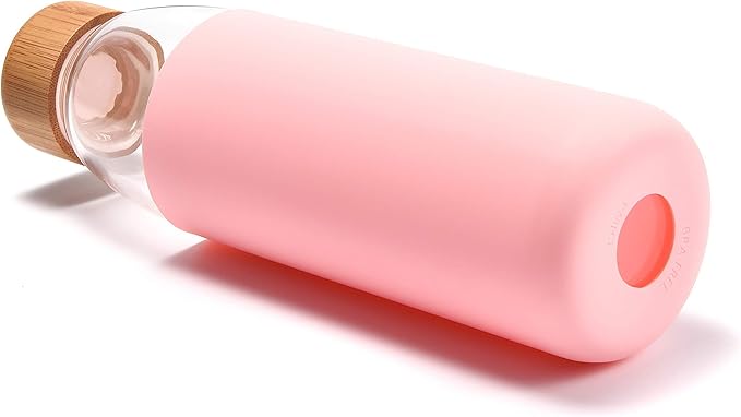 veegoal Glass Water Bottles 18 Oz Borosilicate with Bamboo Lid, BPA-FREE, Non-Slip Silicone Sleeve, and Stainless Steel Leak Proof Lid - Glass Water Bottle for Men and Women