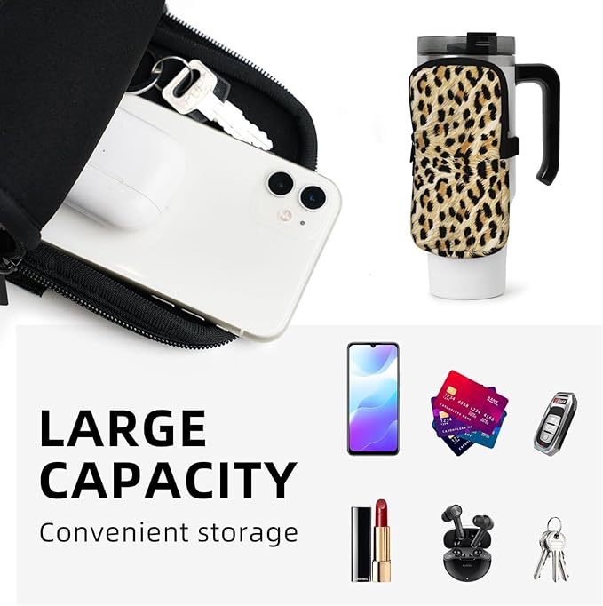 Water Bottle Pouch for Stanley Cup 40oz 30oz,Personalized Gym Purse for Men Women, Tumbler Pouch with Versatile Pocket Water Bottle Bag for Cards, Keys, Phone Botanical Leaf