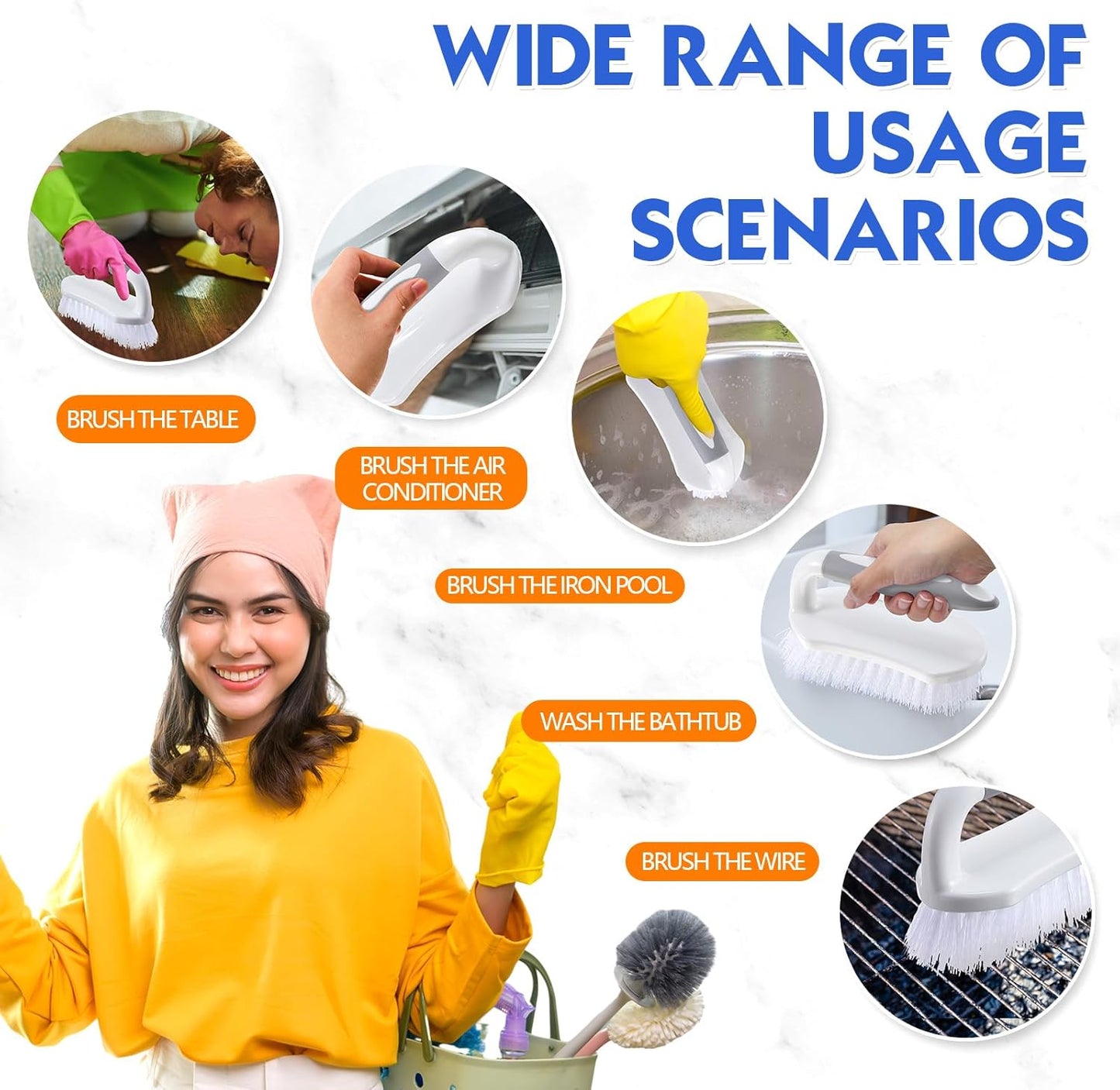 Lallisa 12 Pcs Scrub Brush for Cleaning with Handle Comfortable to Grip Heavy-Duty Flexible Stiff Bristles Scrubber Brushes Bulk for Shower Bathroom Carpet Kitchen Floor Tiles (Gray)