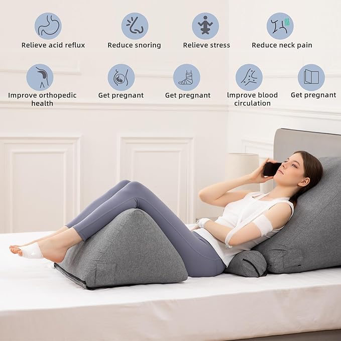 inflatable Orthopedic Bed Wedge Pillow for Sleeping,Back Neck Leg Pain Relief Post Surgery, Heartburn,Acid Reflux & GERD Reading Pillow for Post Surgery,Support Pillows-Anti Snoring,Sleep apnea