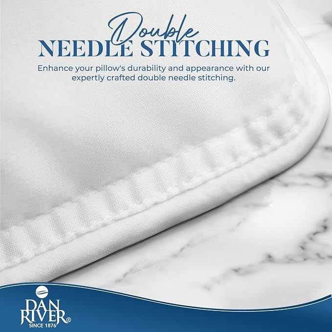 DAN RIVER Double Needle Pillows Standard (20x26), Set of 2 | White Hotel Pillows | Cooling Pillow for Side Sleepers | Back Sleeper Pillows | Best Pillows for Sleeping | Dorm Room Essentials