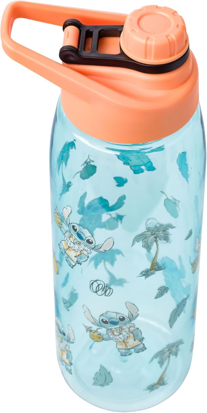 Silver Buffalo Disney Lilo and Stitch Tropical Water Bottle with Screw-on Lid Featuring Stitch, 28 Ounces
