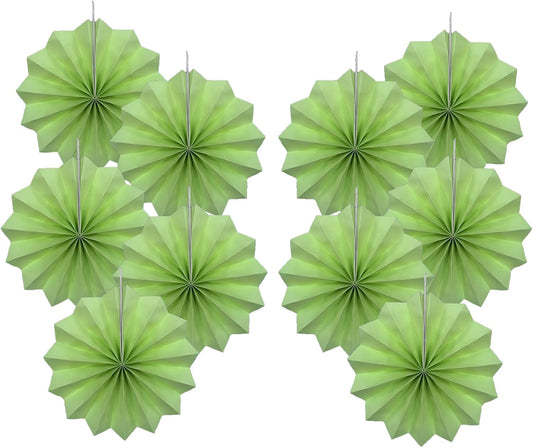 BARTHEW Green Hanging Paper Fans, 8in, 30 Pack, DIY Set, Minimalist Modern Style, Green, Military Theme, Birthday Occasion