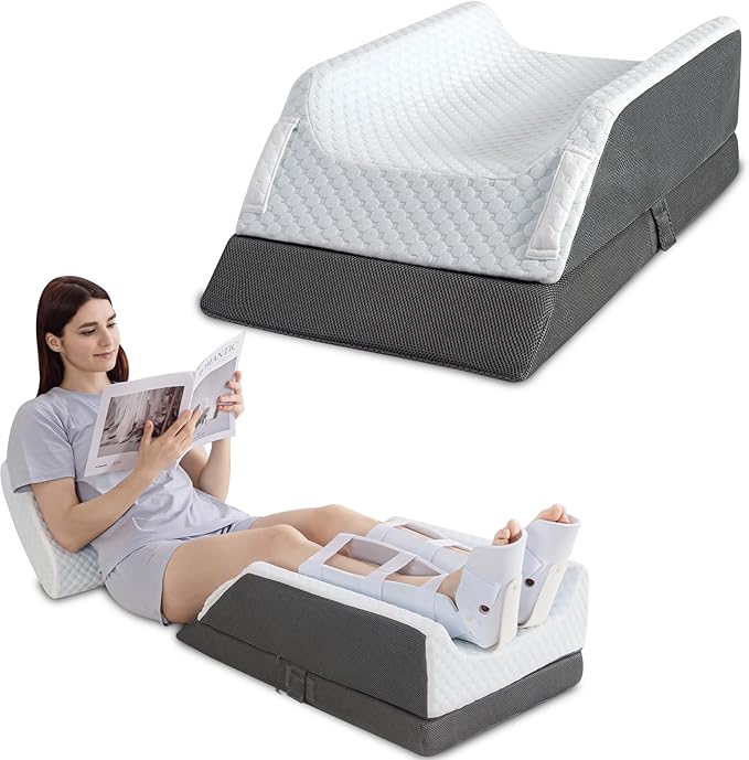 GOHOME Double Leg Support Elevation Pillow with Dual Handles, Support Orthopedic Leg Pillow with Memory Foam, Bed Wedge Pillows for After Surgery, Ankle, Knee Injury, Foot Rest, Swelling
