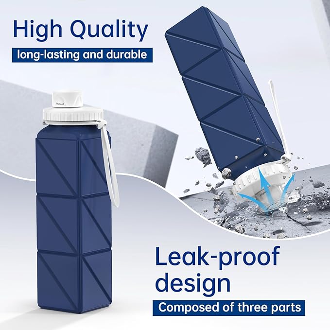Collapsible Water Bottles,Leakproof Lid Reusable BPA-Free Silicone Foldable Travel Water Bottle,Portable Bottle 610ml for Travel,Cycling,Gym,Hiking,Biking,Camping,Sports -Lightweight,Wide Mouth