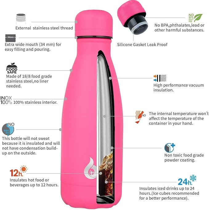 BJPKPK 12oz Water Bottles Stainless Steel Insulated Water Bottle Keep Cold And Hot,Pink