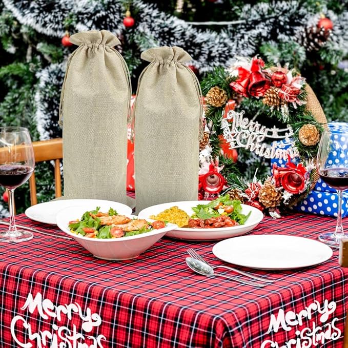 Shintop 10pcs Jute Wine Bags 1.5L, 16 x 6.7 inches Hessian Wine Bottle Gift Bags with Drawstring (Brown)