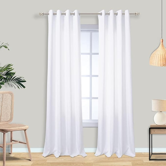 Mrs.Naturall White Curtains 84 Inches Long,Room Darkening Semi Blackout Curtains for Bedroom Living Room,52 by Size 84 Length