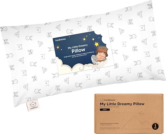 Toddler Pillow with Pillowcase - 10x18 My Little Dreamy Pillow, Organic Toddler Pillows for Sleeping, Kids Pillow, Small Pillows, Toddler Travel Pillows for Sleeping, Toddler Bed Pillows (KeaDoodles)