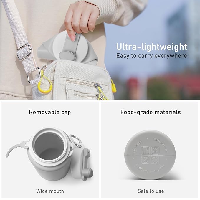 Opard Collapsible Water Bottles 19 Oz - BPA Free, Leak Proof, Foldable Silicone Collapse Bottle, Easy to Compact and Expandable, Travel Essentials Accessories