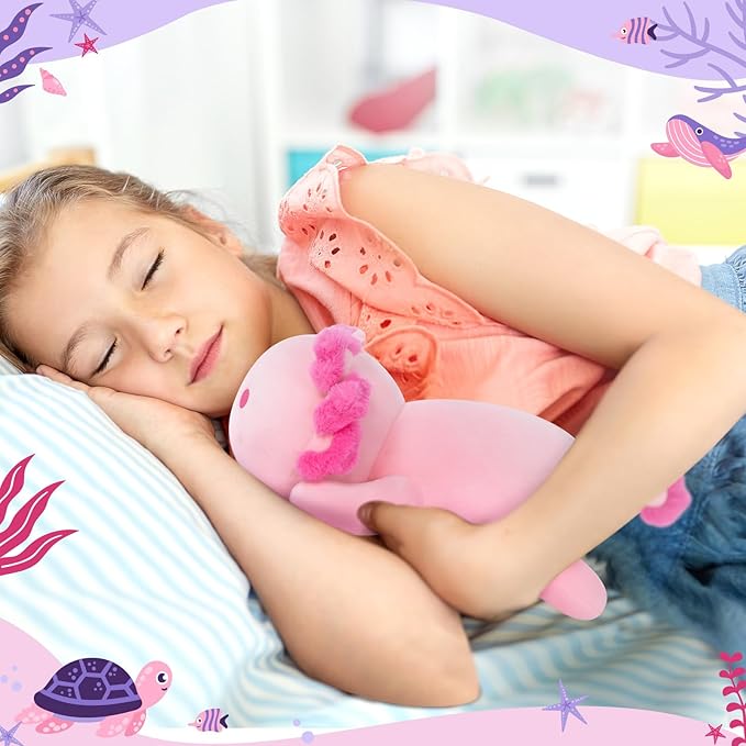 Cute Axolotl Plush Pillow, Kawaii Plushies Pink Axolotl Stuffed Toys, Squishy Plushies, Cuddle Plush Pillow for Boys & Girls