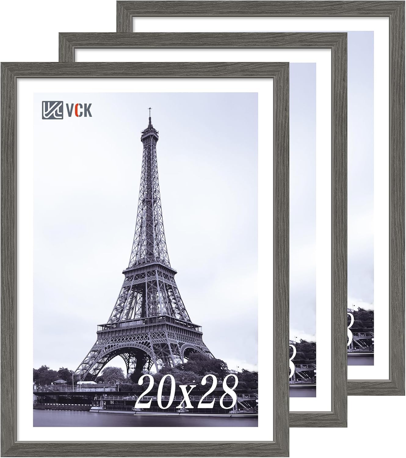 VCK 20x28 Picture Frame 3 Pack, Gray Solid Wood Poster Picture Frame, Exclusive Wood Grain, Wall Mounting Hanging