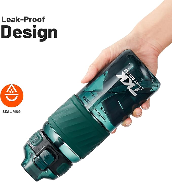 TKK 20oz Sports Water Bottles with Removable Straw Durable BPA Free Tritan Bottles Leak-Proof Water Bottles for School, Fitness, Gym, Outdoor, Green