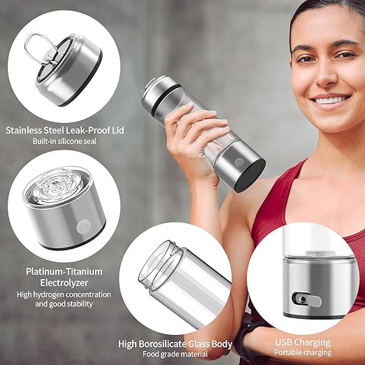 Hydrogen Water Bottle Portable Hydrogen Water Bottle Generator 420ml with SPE PEM Technology Water Ionizer, Improve Water in 3 Minutes for Home, Office, Travel, Daily Drinking