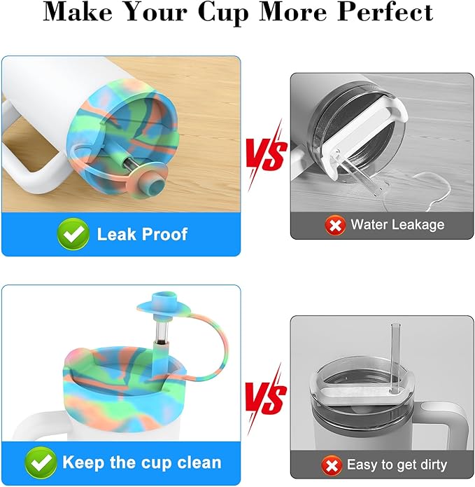 Protective Silicone Bottle Cover Set for Stanley Quencher H2.0 40 30 20 oz Tumbler with Handle & Iceflow, Anti-Scratch Cover Boot for Stanley Cup Accessories BPA Free (D)