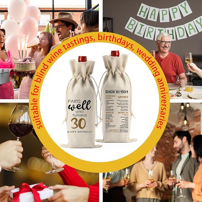 30th Birthday Gifts Women Men, Best Gifts for 30 Year Old Man Mom Dad Friends Wine Gift Bag, Wine Accessories Gifts Anniversary 30th Birthday Decorations Wine Bag Wine Bags for Wine Bottles Gifts