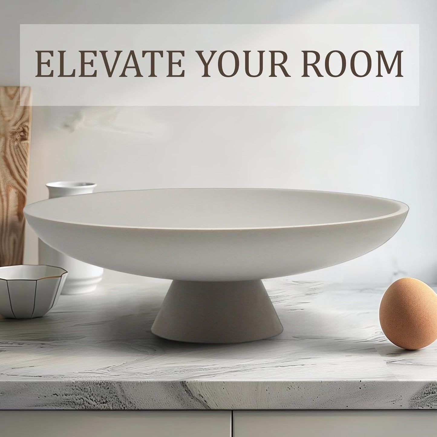 Large Decorative Bowl, Modern Resin Pedestal Bowl for Home Decor, Stylish Fruit Bowl for Kitchen Counter, Chic Key Holder for Entry Table, Grey