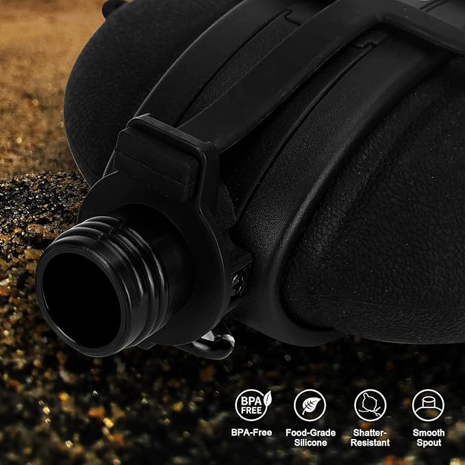 Collapsible Water Bottle 19.8 oz，Silicone Foldable Canteen Kettle,Water Jug with Compass for Outdoor Camping，Hiking，Backpacking，Traveling (Black)