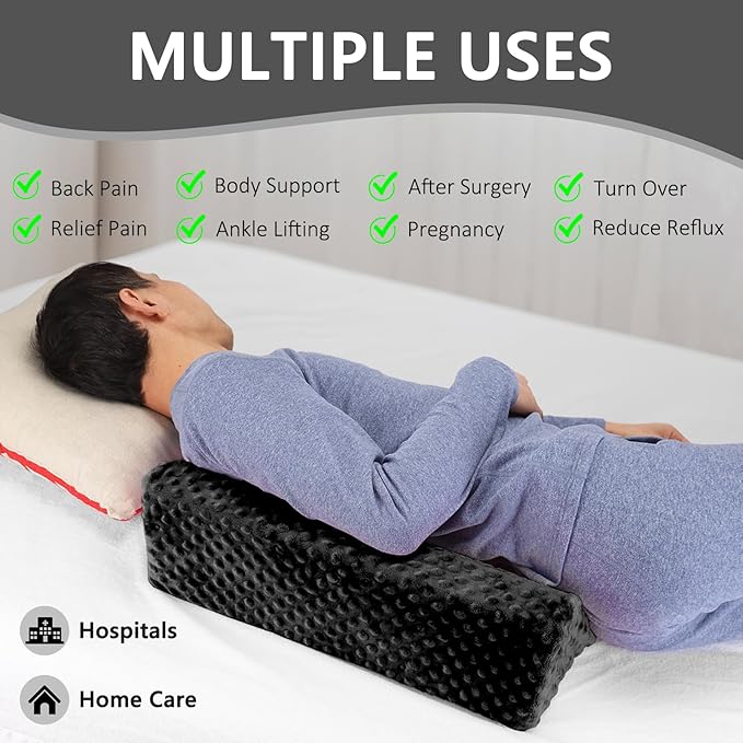 Wedge Pillow for Side Sleeping, Body Positioning Foam Wedge Pillow, Side Wedge Pillow for Sleeping Non-Slip Back Positioning Pillow for Bed Sore Wedge (Black)