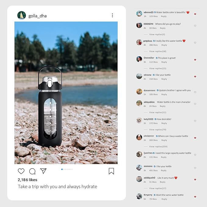 kytffu 42oz Glass Water Bottles with Straw, Motivational Glass Bottle with Silicone Sleeve and Time Marker, Leakproof Large Glass Water Jug for Gym Home Office,Black