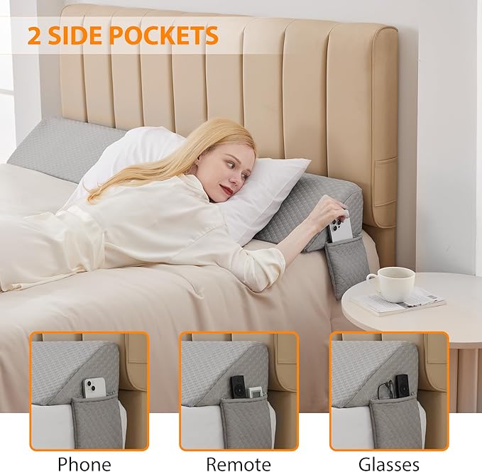 Queen Bed Wedge Pillow for Headboard, Bed Gap Filler, Mattress Gap Filler Queen, Fill The Gap (0-7") Between Headboard and Mattress (Grey, 60"x10"x6")