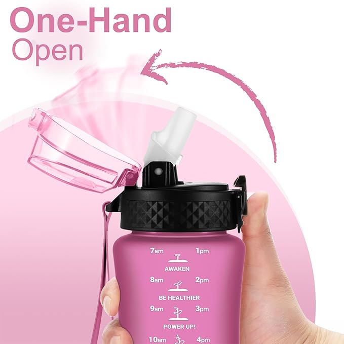 GOPPUS Kids Water Bottle with Straw Spout Lid 10pcs Stickers 12 oz Leak-proof BPA Free Motivational Time Marker Tritan Plastic Water Bottles for Girls Boys School Sports