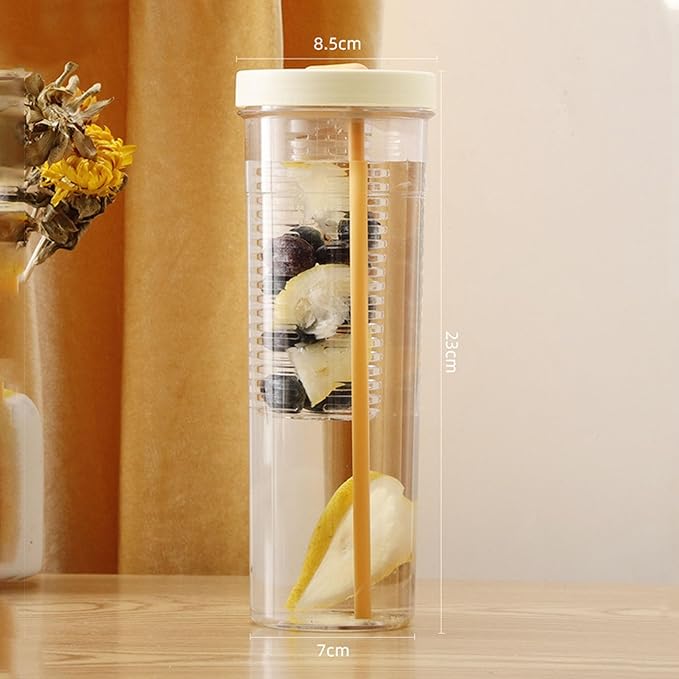 Keenso 700ml Drop Resistant Straw Water Bottle, PC Plastic Infuser Water Bottle with Leak Proof Seal, Large Capacity Straw Water Bottle Infuser Easy Hydration, for Outdoor Daily Sports