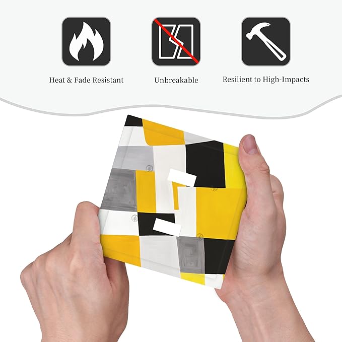 Geometric Yellow Gray Black White Double Toggle Light Switch Covers 2 Gang Wall Plate Dual Decorative Switchplate Electrical Faceplate for Bathroom Country Kitchen Bedroom Decor, 4.9" x 5"