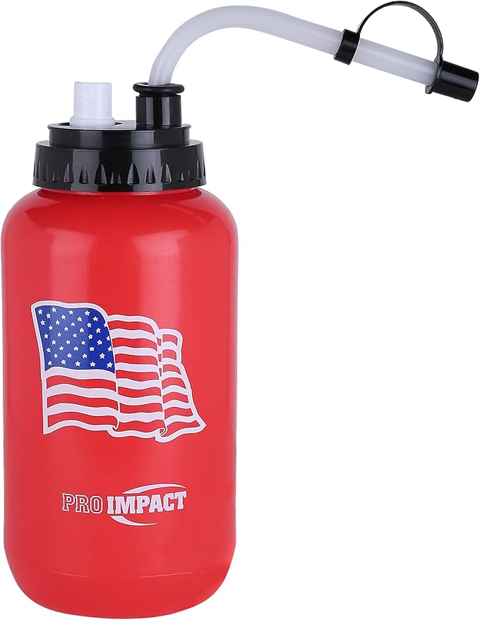 Pro Impact Squeezable Water Bottle with Bendable Long Straw and Spray cap - LDPE BPA Free Plastic - Hydration for Baseball Hockey Gym MMA Yoga Boxing Cycling Softball Football Lacrosse (35.5 Oz.)