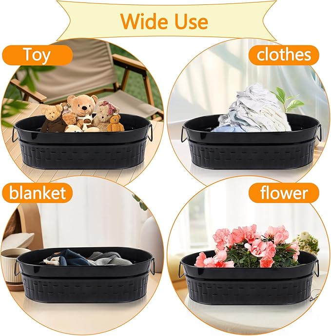 Klmnop 2 Packs Ice Bucket, 14L Metal Beverage Tub with Handles, Black Drink Tub&Drink Buckets for Parties(Black)