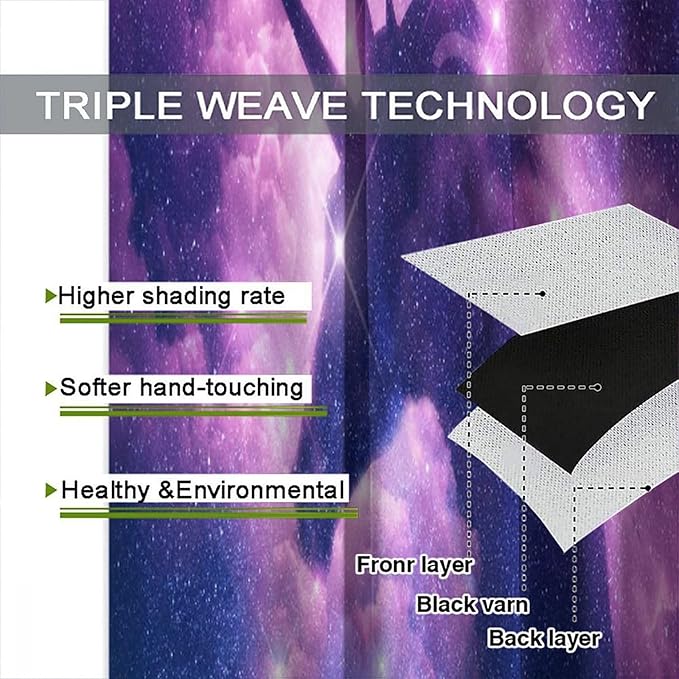 Unicorn Curtains Children's Cartoon Starry Sky Theme Unicorn Pattern Curtains Star Galaxy Boys Girls Room Blackout Curtains 42x54 Inch 2 Panels