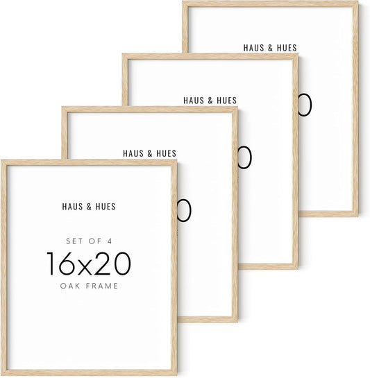 Haus and Hues 16"x20" Beige Oak Wood Picture Frame Set of 4 - 16x20 Wood Picture Frame, 16x20 Frames 4 Pack, 16x20 Poster Frame, 16x20 Frame Wood, 16 by 20 Picture Frames, Set of 4 Frames 16x20 Frame Only (Beige Oak)