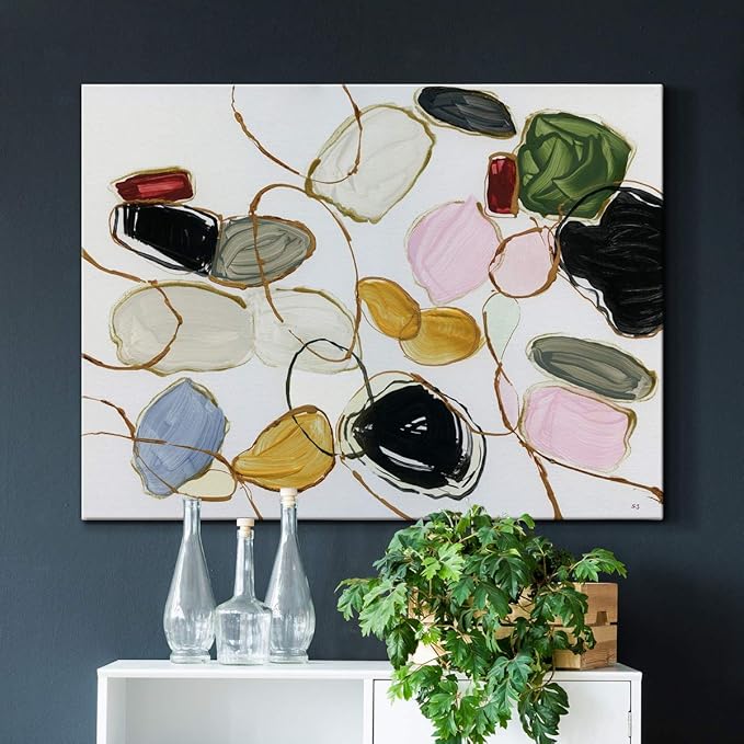 Renditions Gallery Canvas Wall Art Modern Paintings Decorations Colorful Brushstroke Jewels Abstract Watercolor Wall Hanging Artwork Prints for Bedroom Office Kitchen - 32"x48" LT33