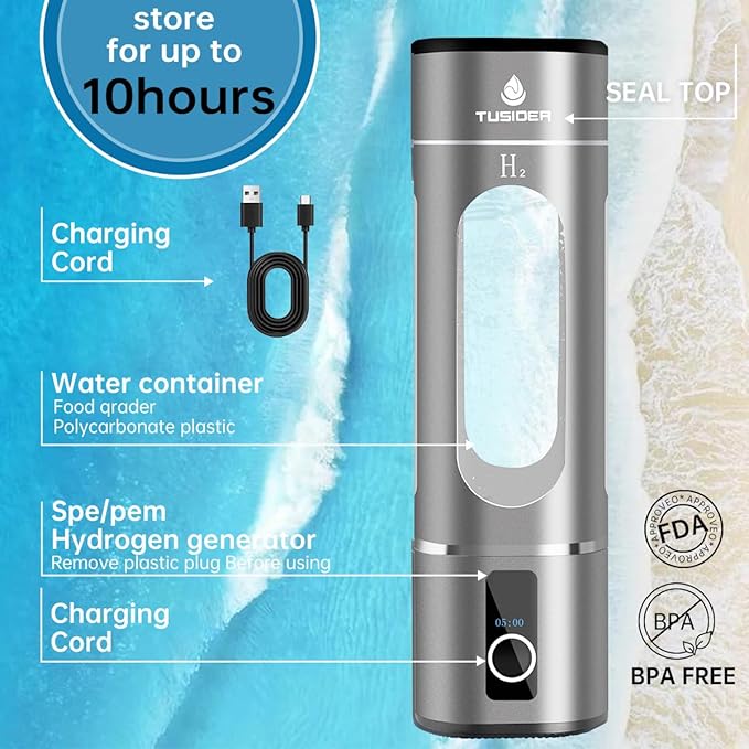 Hydrogen Water Bottle-2024 Advanced 6000ppb Hydrogen Ionized Alkaline Water Generator，Chlorine-Free，SPE/pem Technology，Dupont Membrane，Enhances Metabolism & Immunity. Perfect Health Gift