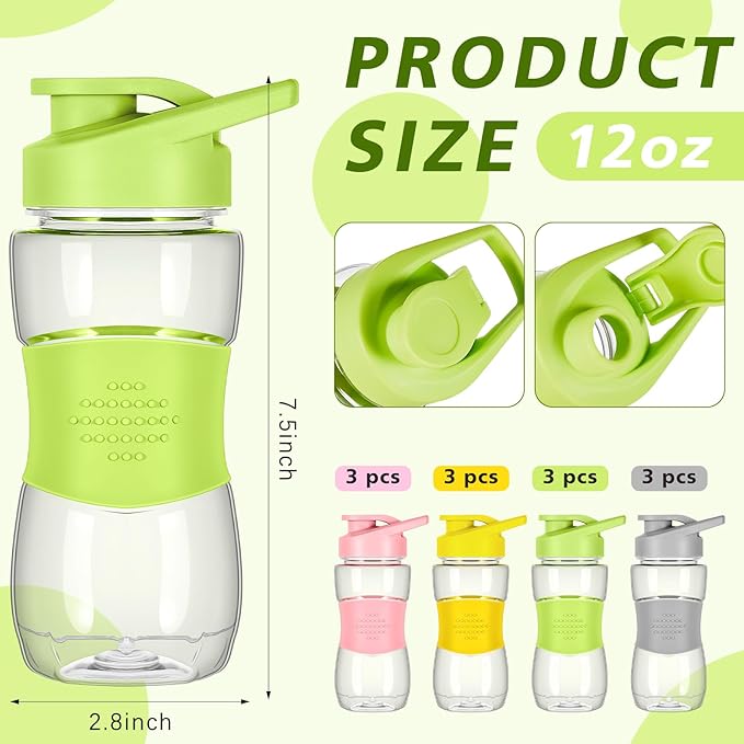 Hushee Water Bottles for Kids 12 oz Leak Proof Drinking Bottle Bulk Plastic Sports Bottles Clear Water Bottle Flip up Portable for School Students Boys Girls Travel Outdoor
