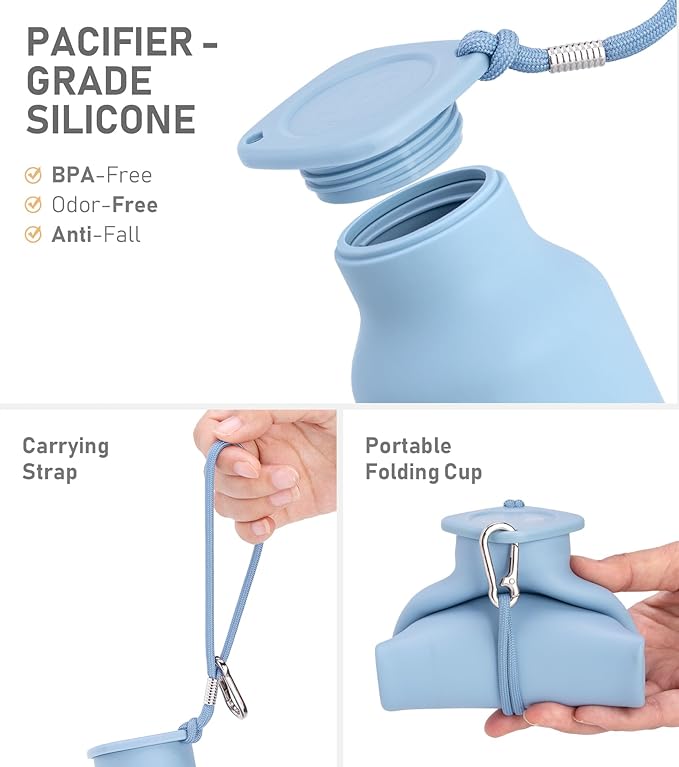 Collapsible Water Bottles 20 oz, Leak Proof, BPA Free Foldable Silicone Travel Water Bottle Cups for Taveling, Outdoors, On the go, Warm Blue