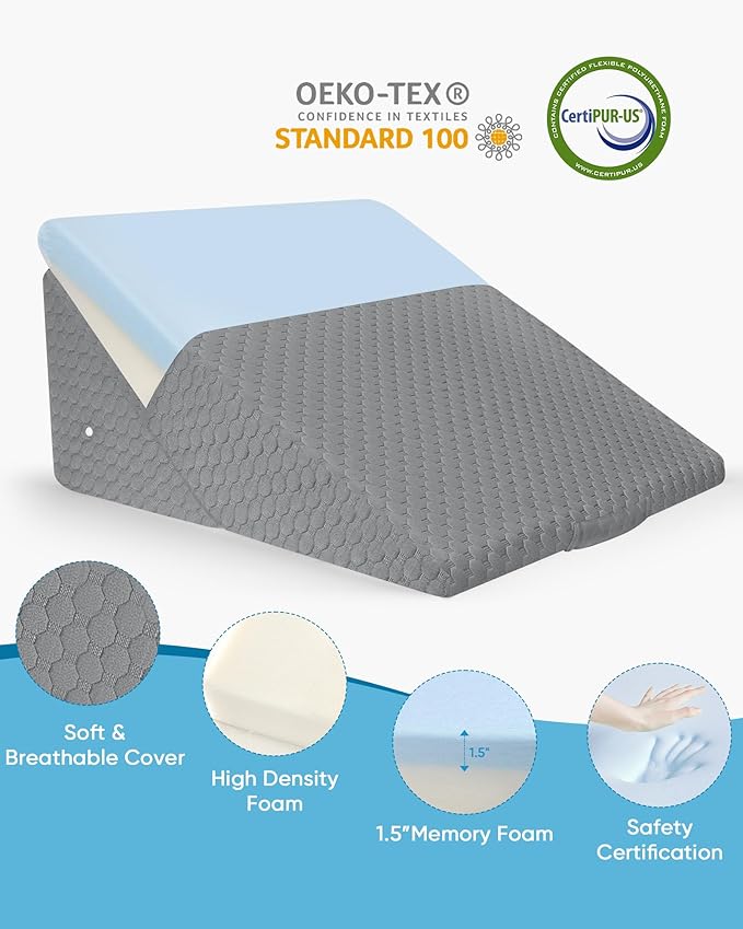Forias Wedge Pillows Set for After Surgery Foldable Bed Wedge Pillow for Sleeping Adjustable 9&12 Inch Triangle Pillow Wedge with Half-Moon Pillow for Post Surgery Acid Reflux Gerd Snoring - Gray