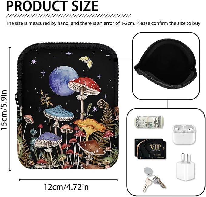 Mushroom Water Bottle Pouch for Stanley Quencher Adventure 40oz/30oz Tumbler Pouch Bag Zipper Cup Accessories for Phone Earphone Card Storage Holder Moon