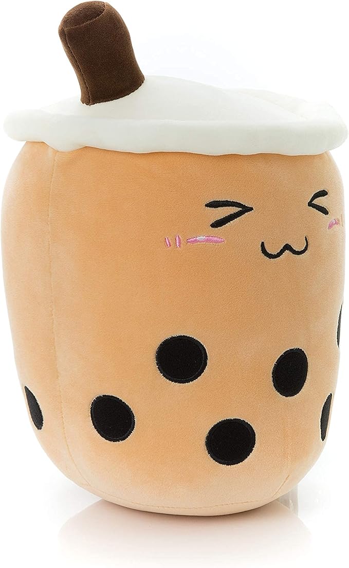 Niuniu Daddy 9.4in Stuffed Boba Plushies Squishy Bubble Tea Plush Toy Pillow Cute Milk Tea Plushie Adorable Cuddle Pillow Food Toy for Baby/Kids/Toddler Great Gift for Birthday/Christmas