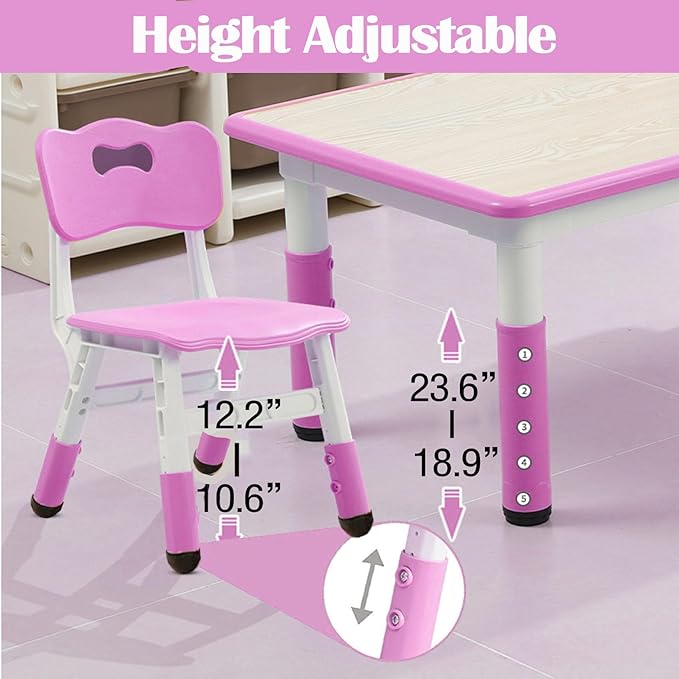 Kids Table and 6 Chair Set - Height Adjustable, Multifunctional Desk, Ergonomically Designed Chairs, Max 300lbs, for Ages 2-10, Classroom, Daycares, Home